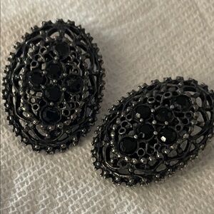 Carol Daulaise Elegant Black Oval Clip On Earrings